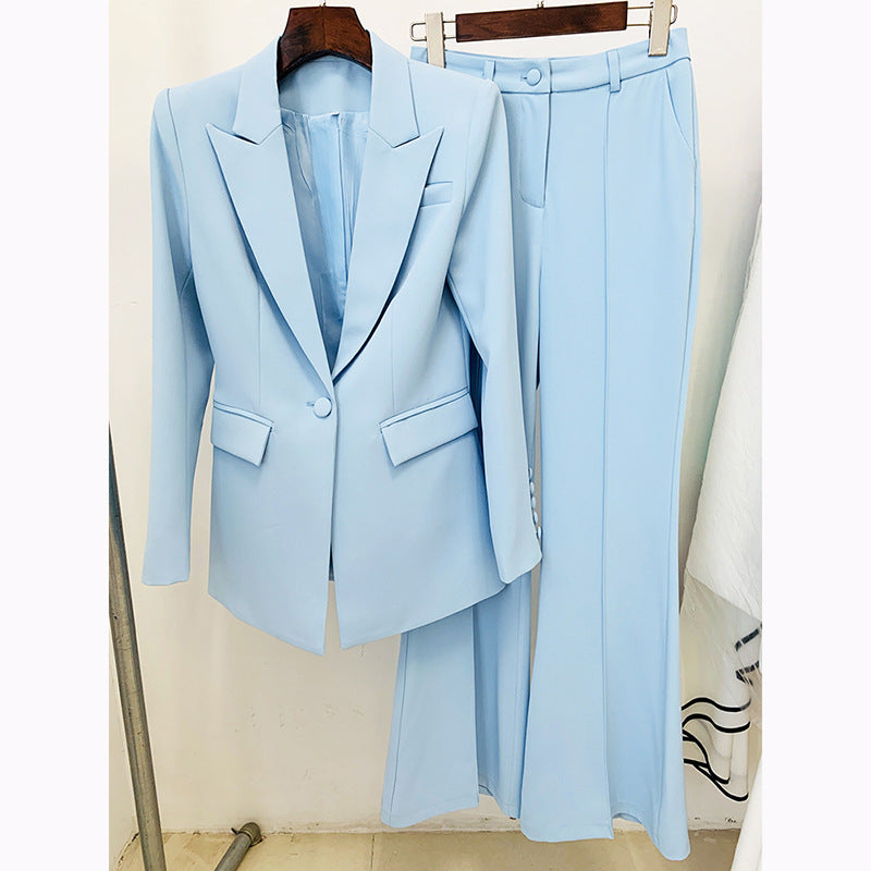 One-button cloth buckle mid-length suit + bell pants