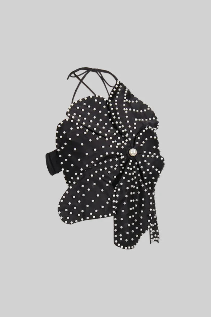 Sleeveless 3D Floral Pearl Top - Black