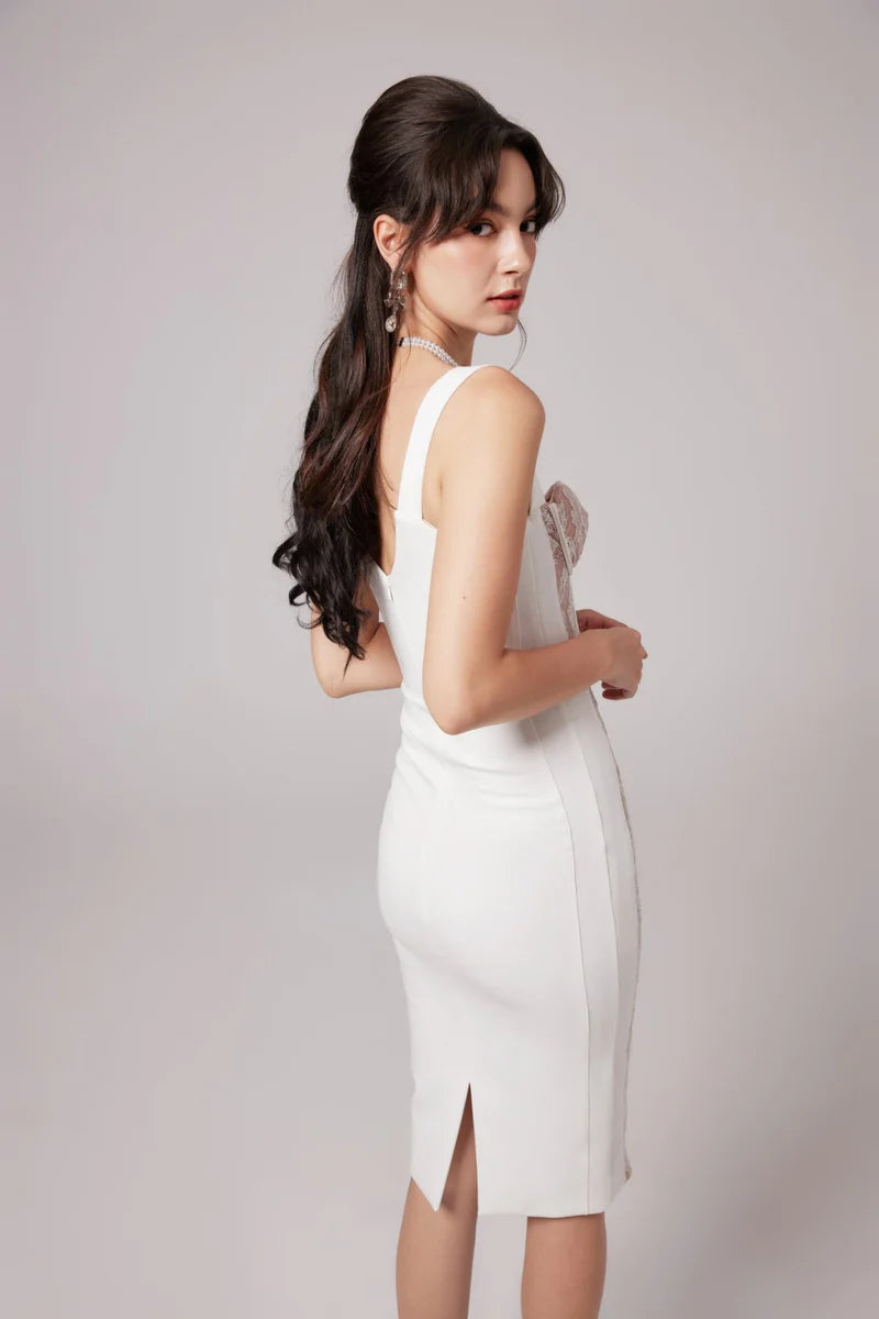 Alexandra white mesh midi dress