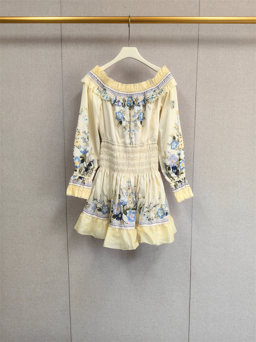 Retro Lapel Floral Belted Waist Shirt Dress