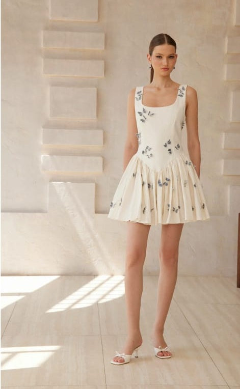 Ophélie White Butterfly Embroidered Mini Dress
