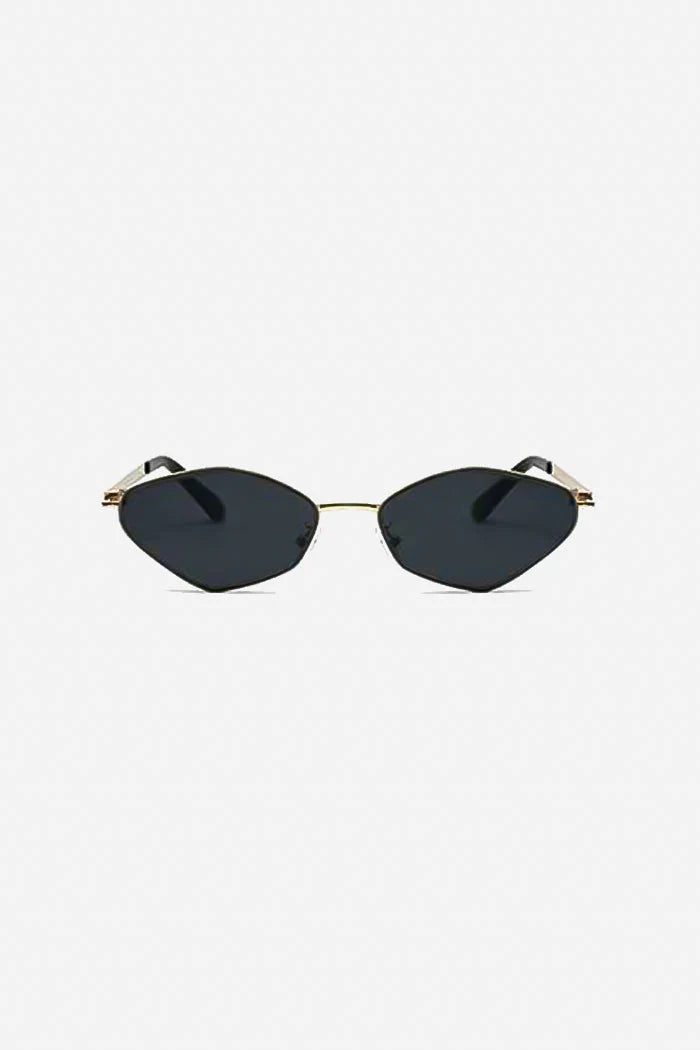 Geometric Angular Sunglasses with Full Metal Frame and Slim Arms – Black