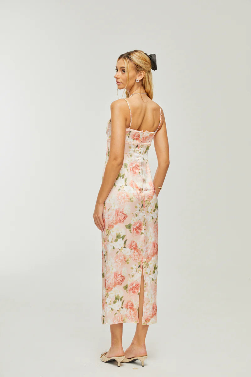 Yvette pink floral-print satin maxi dress