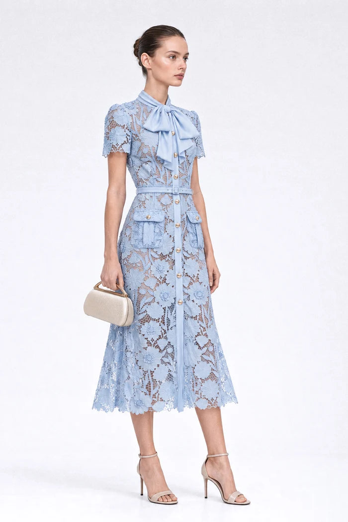 Guipure Lace Shirt Dress - Powder Blue