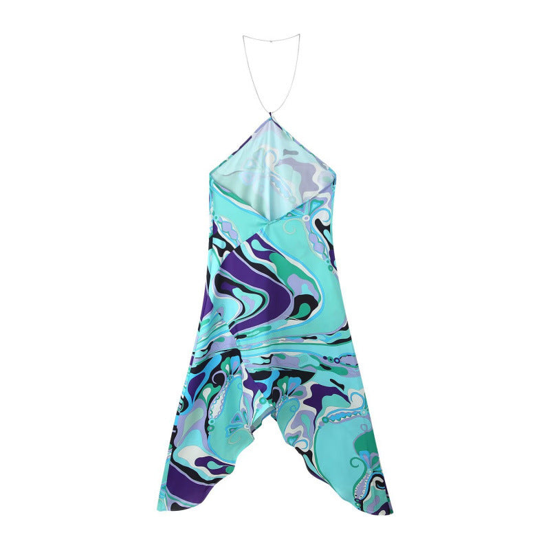 Slim-Fit Chain Halter Neck Printed Dress