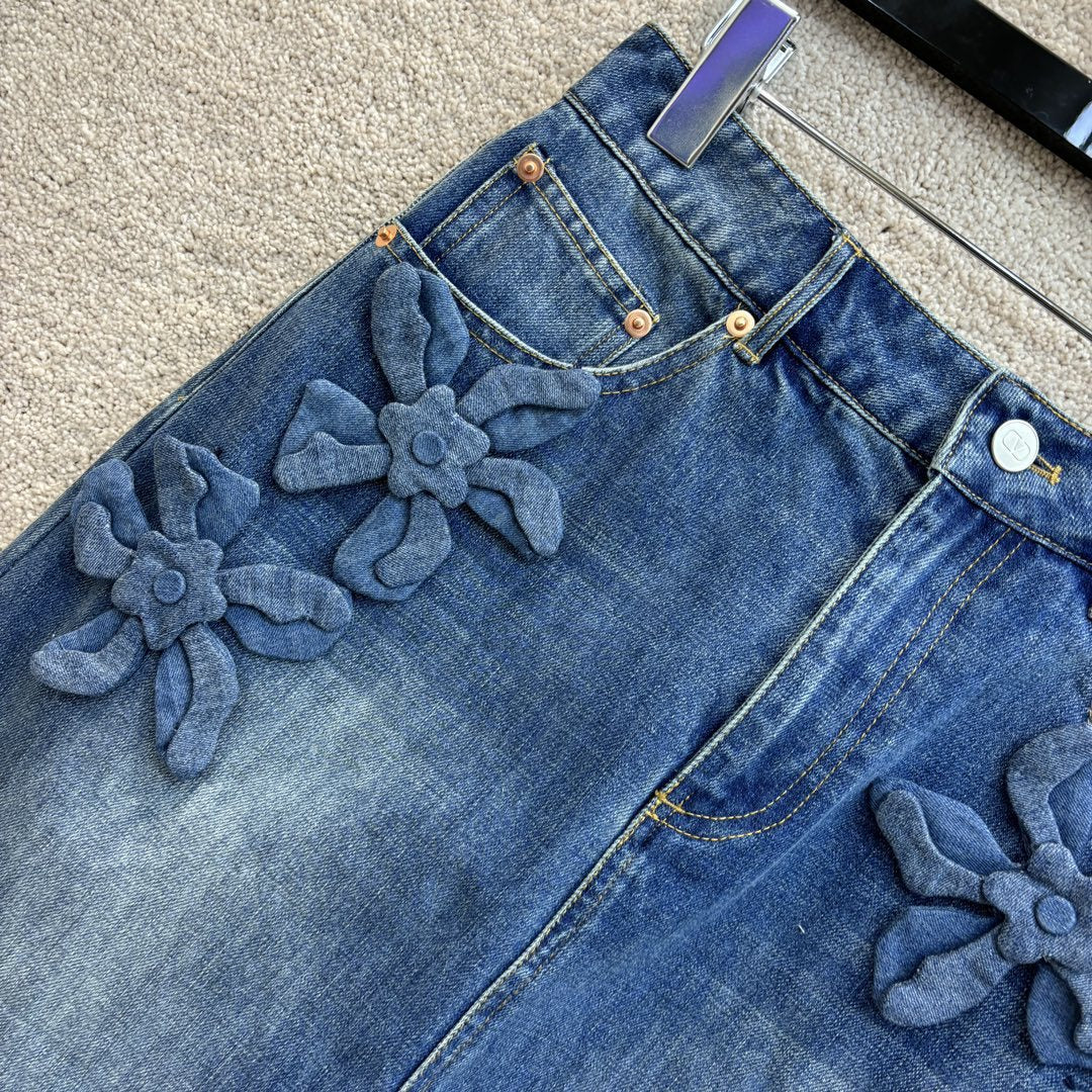 flower denim skirt