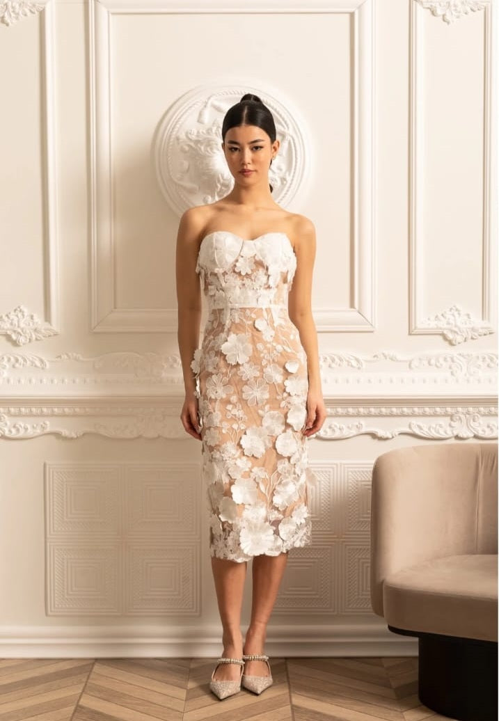 Sheer Embroidered Dress With Intricate Floral Pattern - White