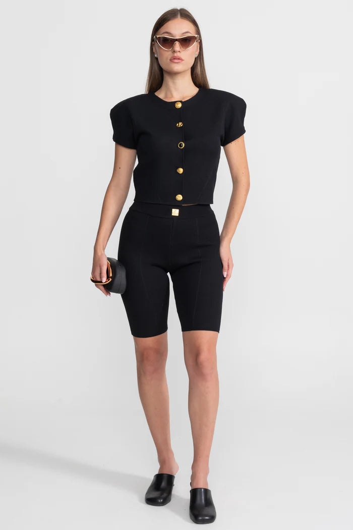 Textured Knit Co-ord Set With Structured Shoulders – Black