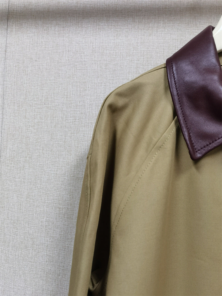 Lapel Contrast Long Trench Coat Jacket
