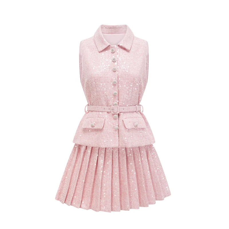 Élise Pink Pleed Embellied Mini Robe