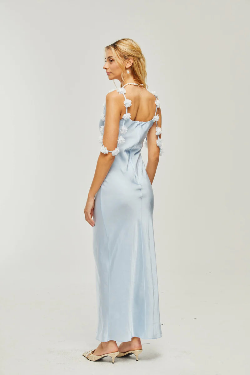 Capri floral-straps satin maxi dress