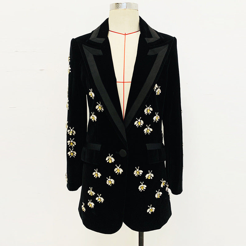 Diamond Beaded Velvet Suit Jacket