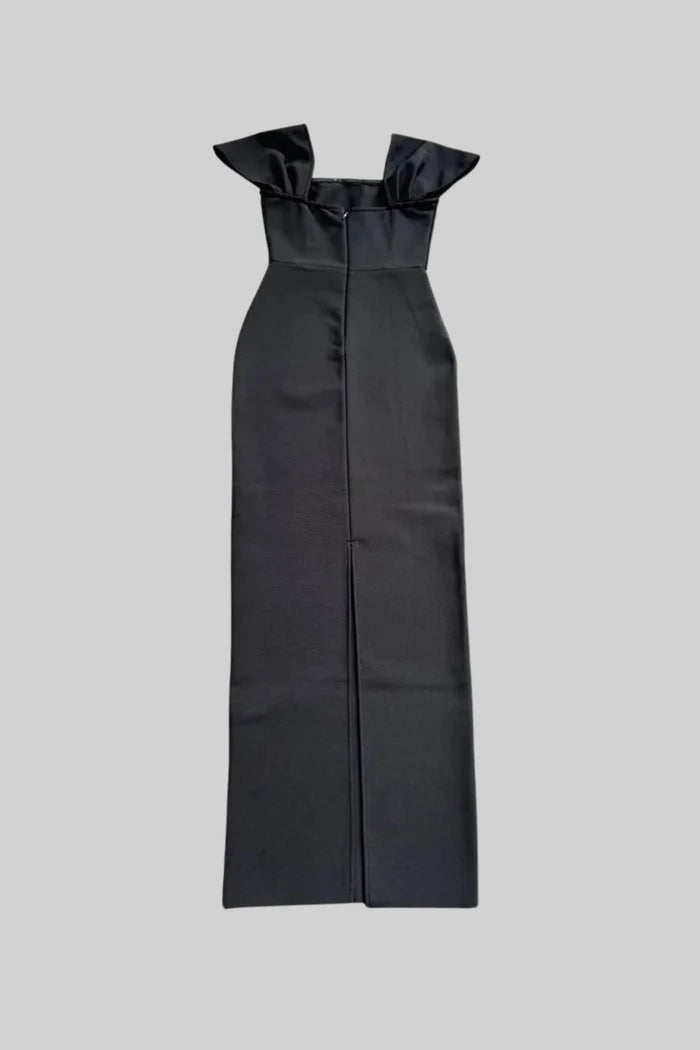 Off-Shoulder Fitted Gown With Crystal Embellishments – Black