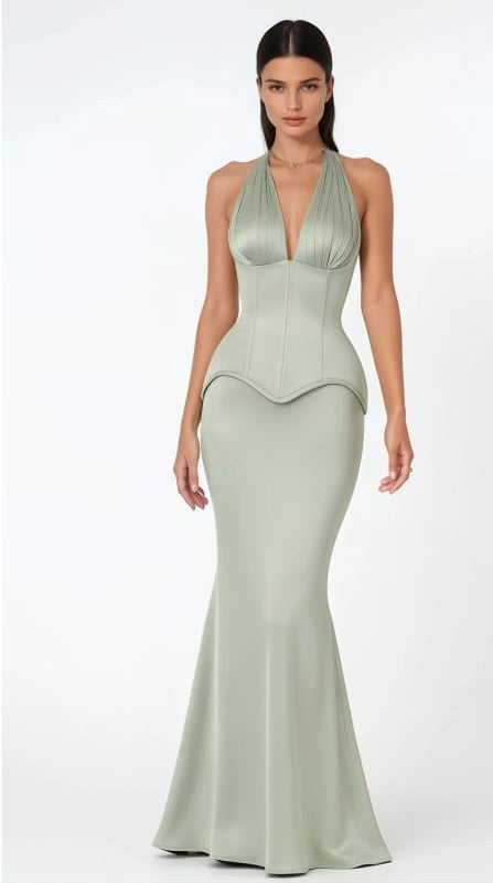 Aurélie Green Halterneck Mermaid Maxi Dress
