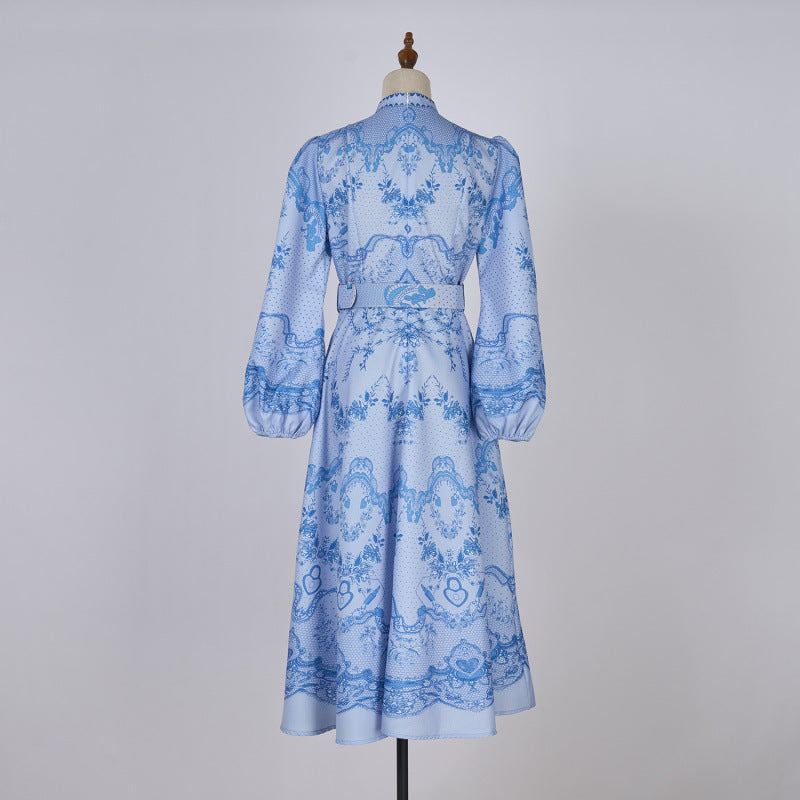 half-high neck balloon sleeve long dress