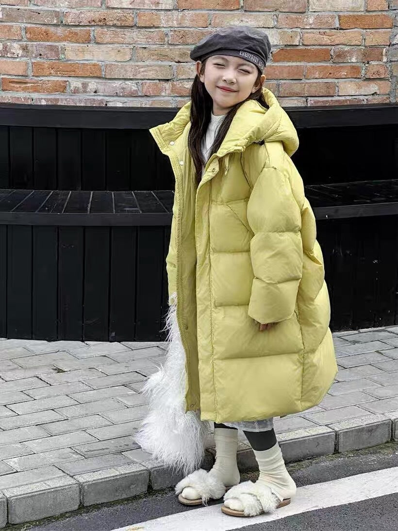 Duck down thickened long hooded jacket