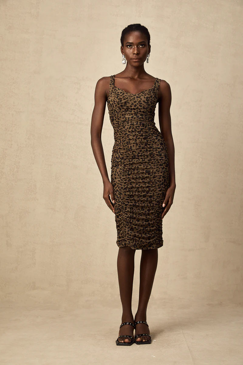 Rahma Leopard Imprimée mini-robe