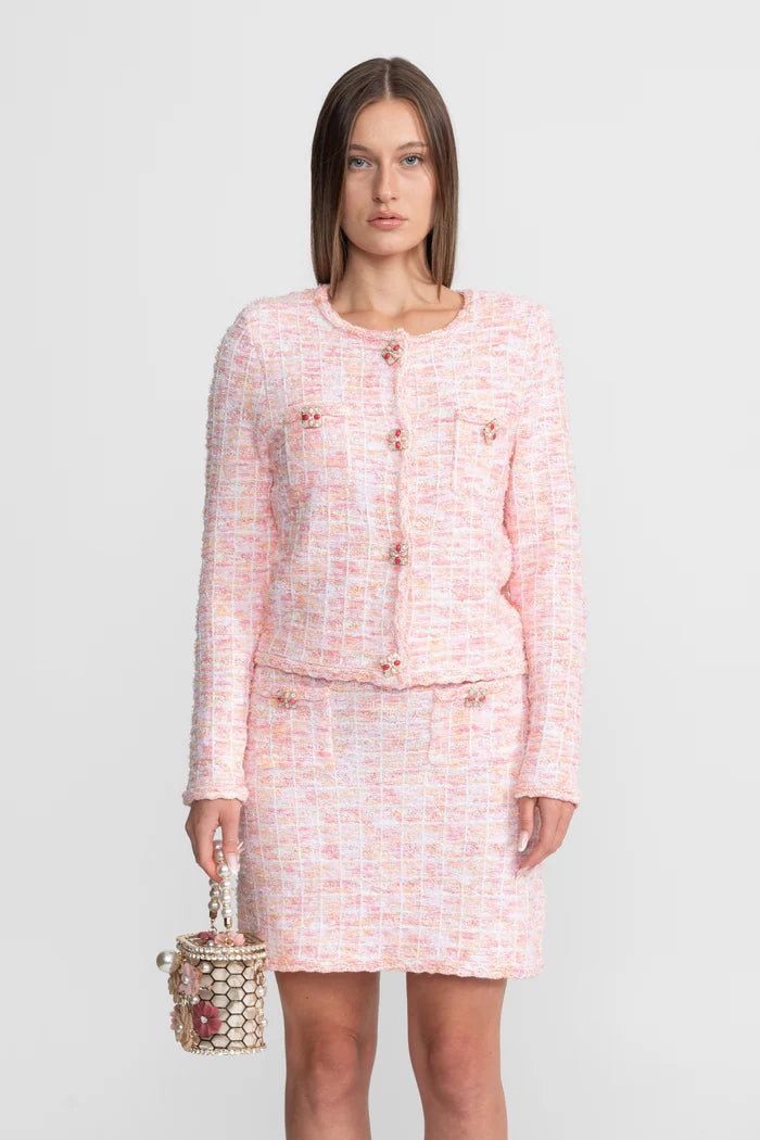 Tweed Co-Ord Set With Embellished Buttons – Blush Pink