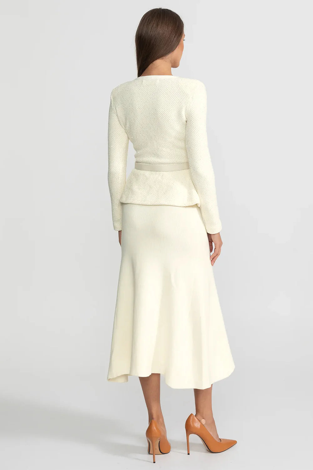 Tweed Peplum Knit Midi Dress – Ivoire