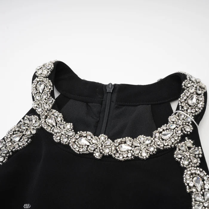 Babette Mini robe noire ornée de cristaux
