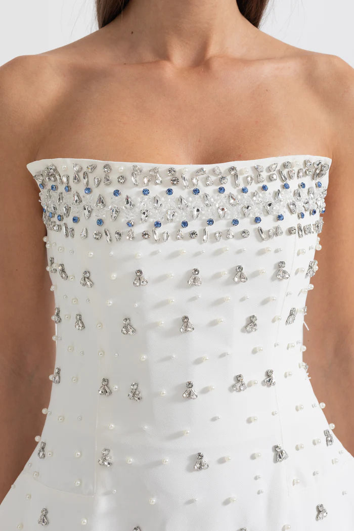 Sleeveless Mini Dress with Crystal Embellishments - White