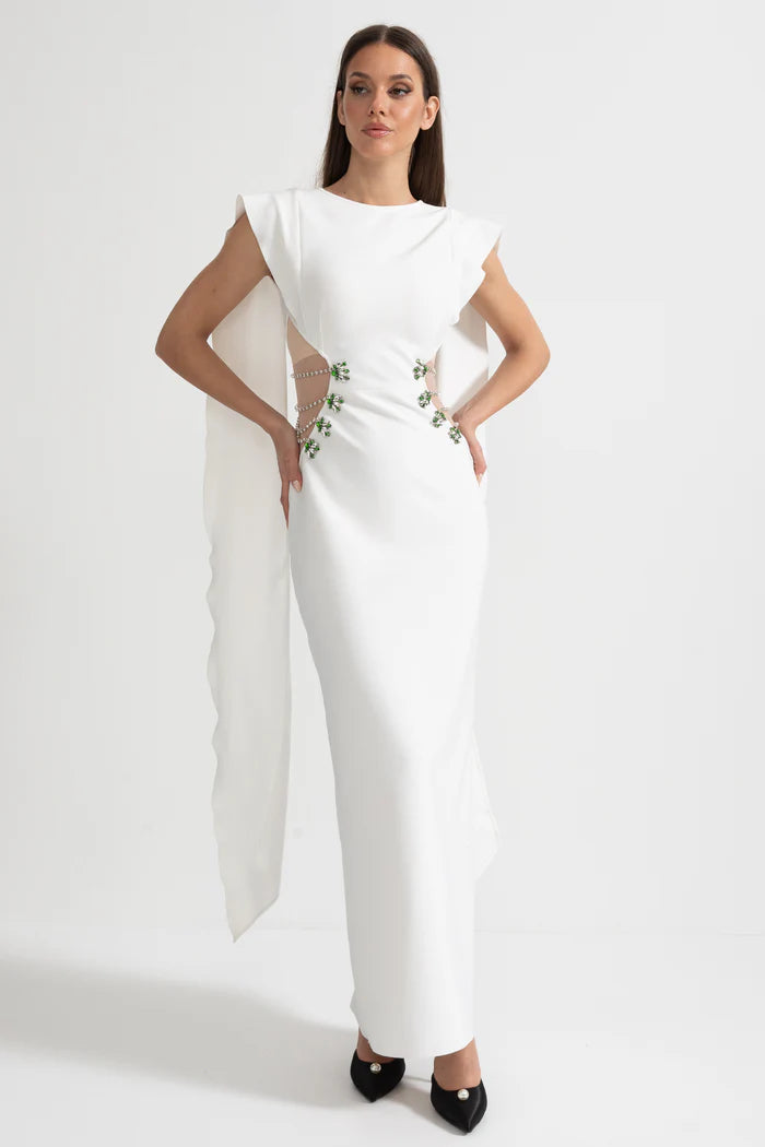 Robe maxi coupée coupée avec détail de la déclaration - blanc