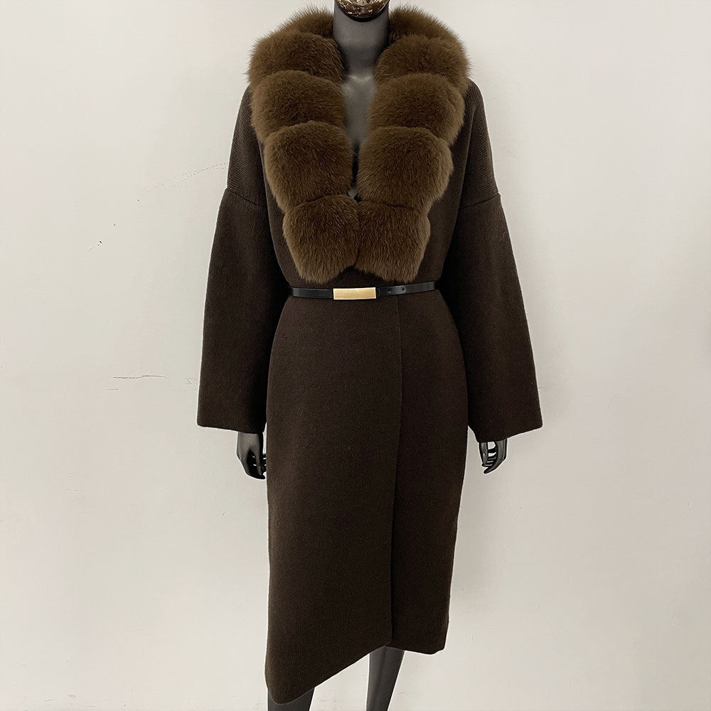 fox fur collar cardigan knitwear sweater jacket for women