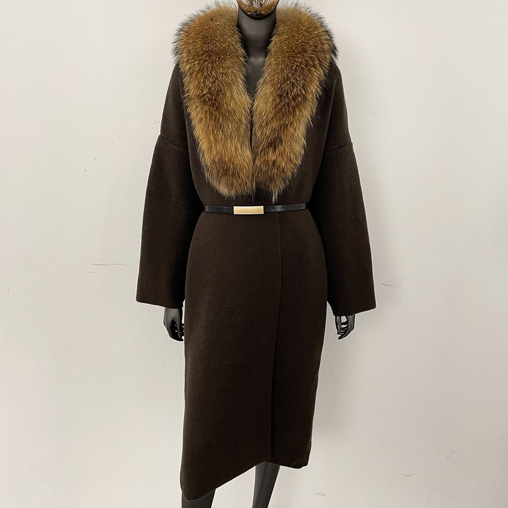 fox fur collar cardigan knitwear sweater jacket for women