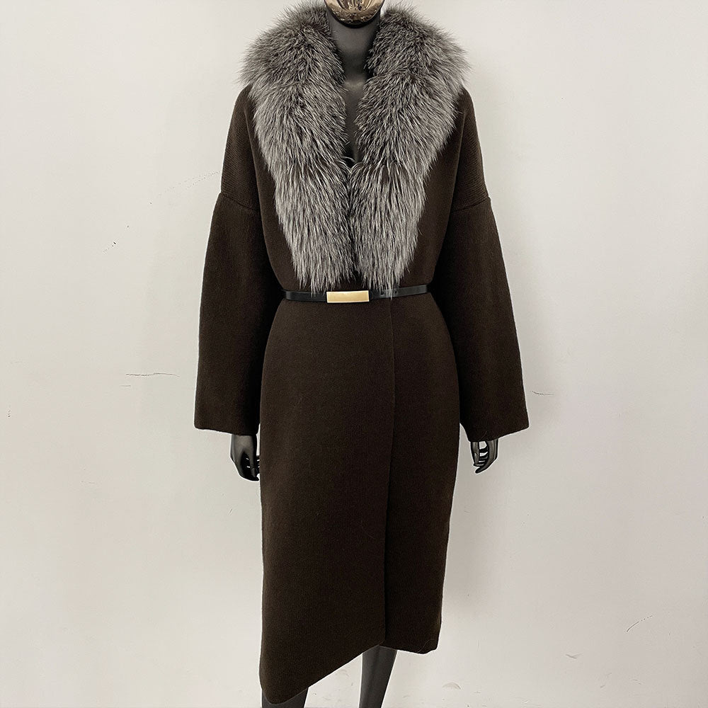 fox fur collar cardigan knitwear sweater jacket for women