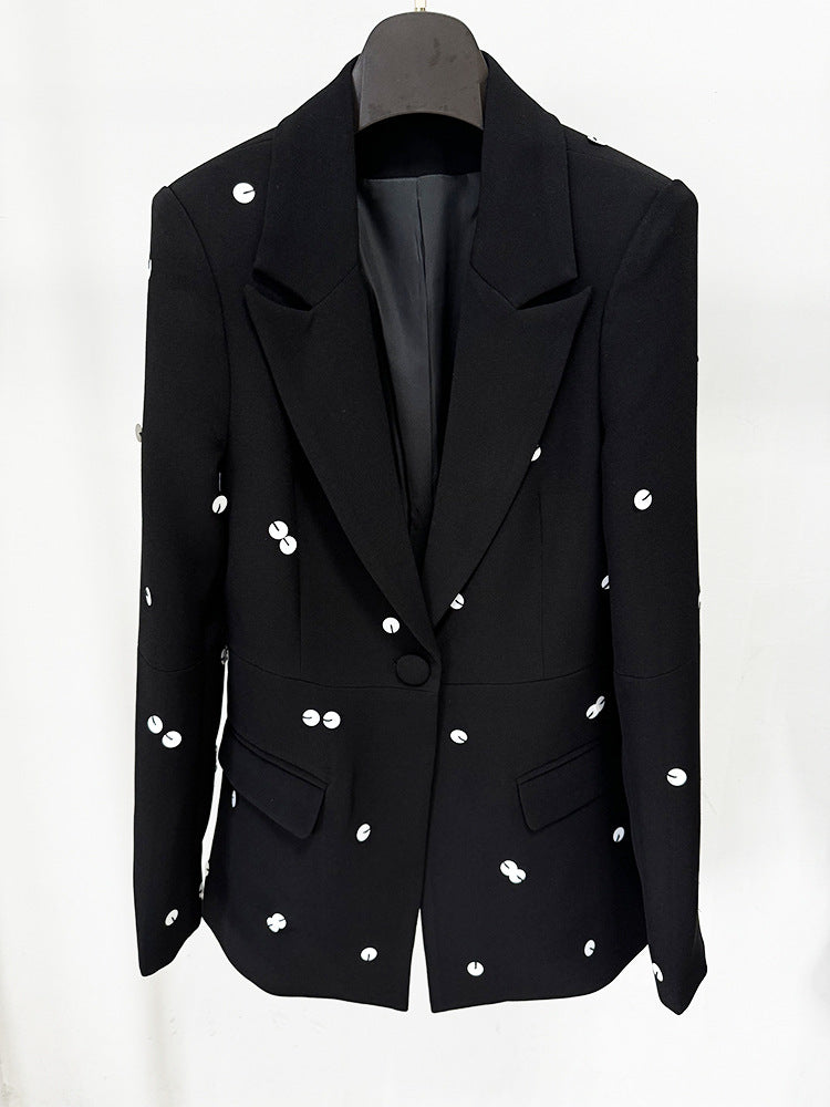 Sequins beaded color-blocked blazer