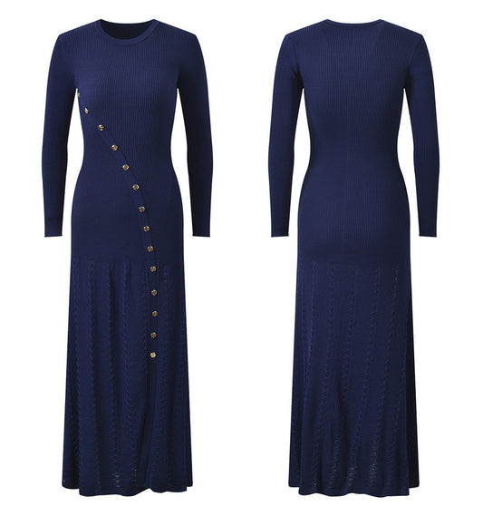 Jared rib knitted midi dress with decorative buttons