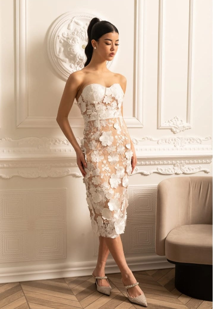 Sheer Embroidered Dress With Intricate Floral Pattern - White