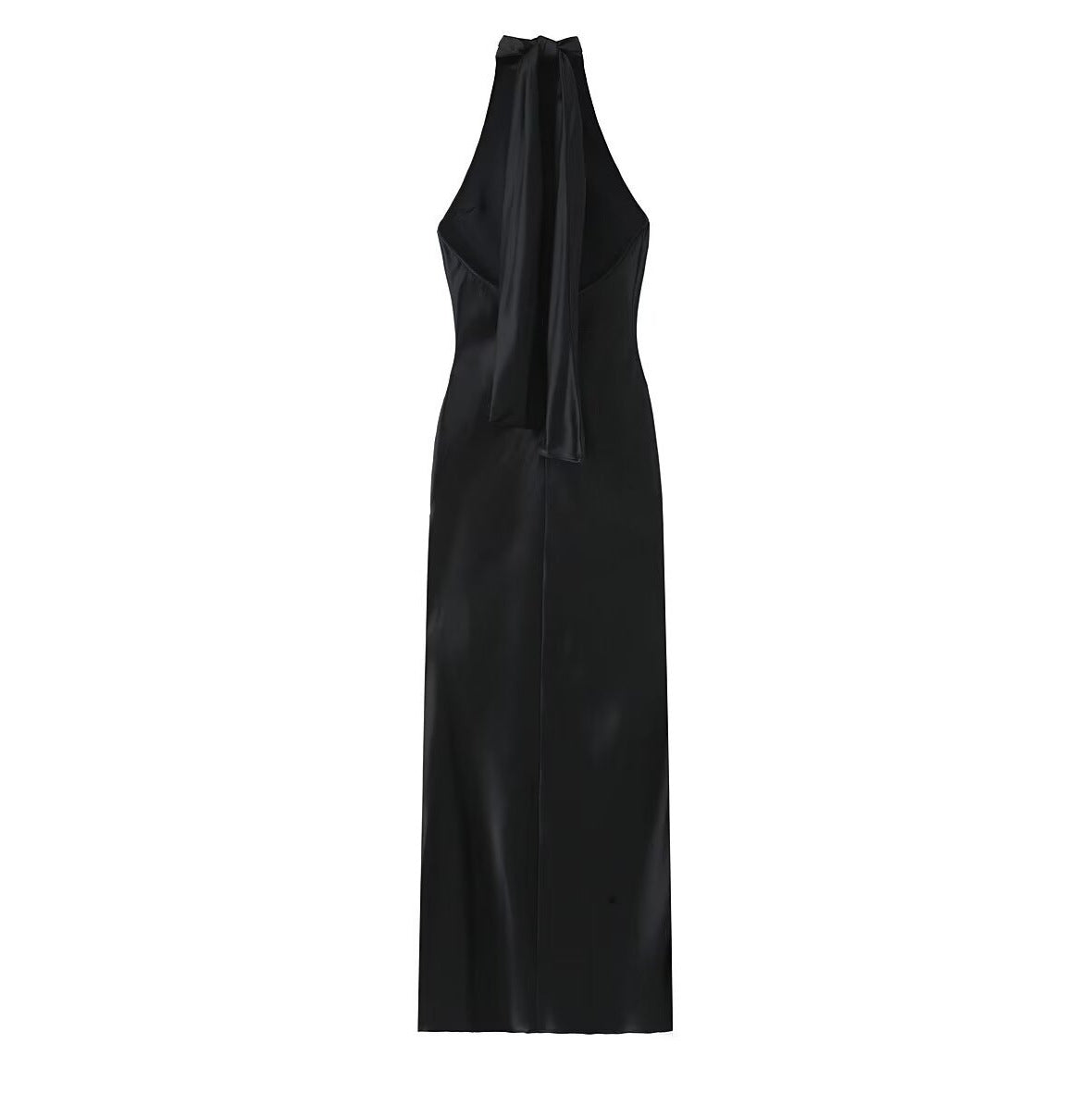 Open back silk satin black dress