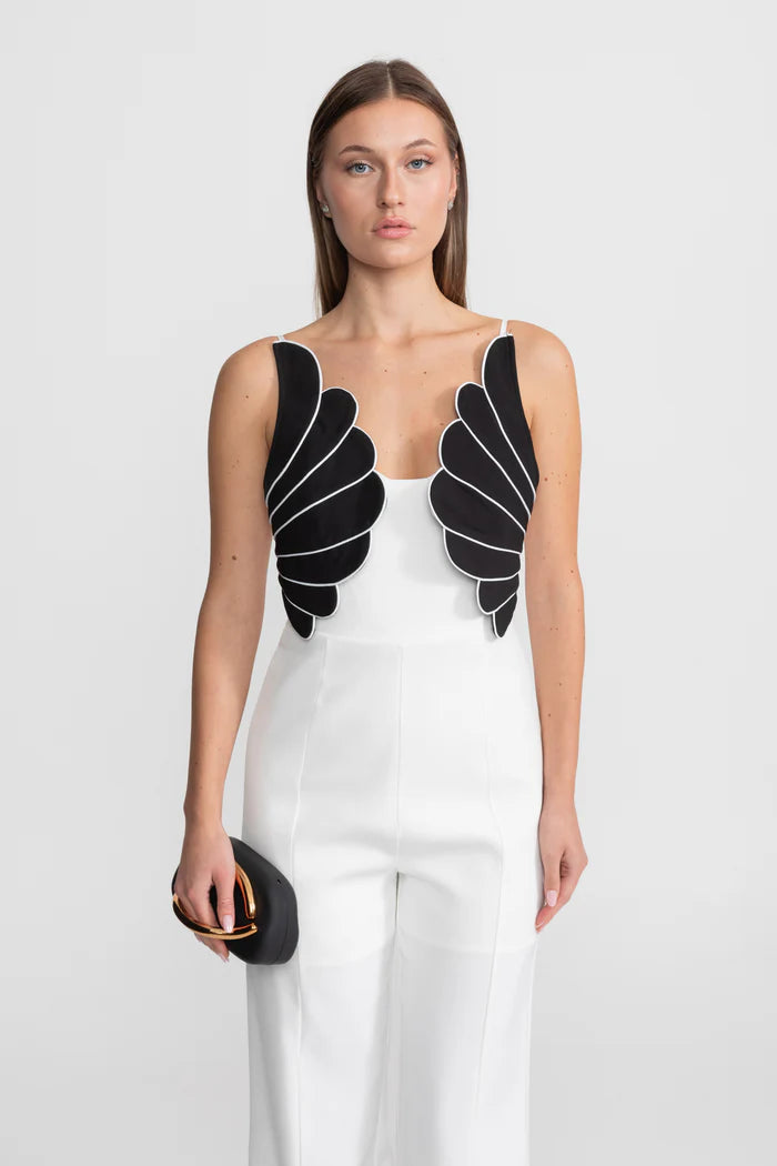 Wing Detail Jumpsuit – White & Black