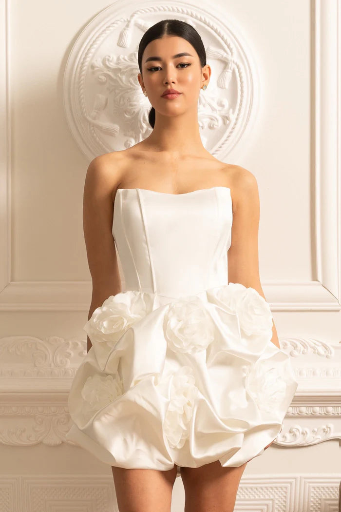 Satin -Mini -Kleid mit gesammeltem Stoff floraler Minirock - Whit