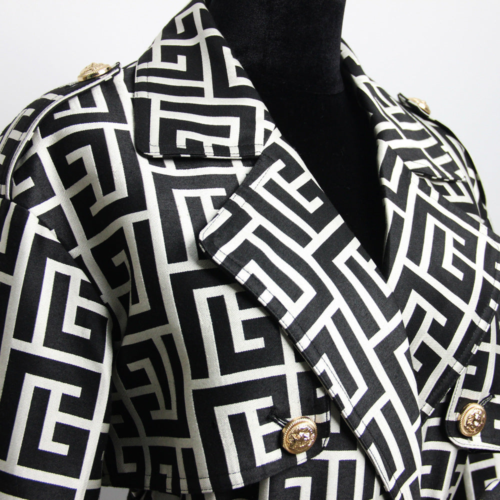 Jacquard Belt Hepburn-Style Women's Coat