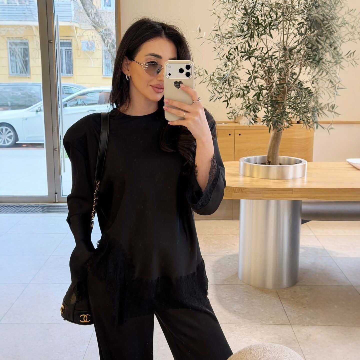 Round Neck Loose Fashion Slit Top Two-Piece Set