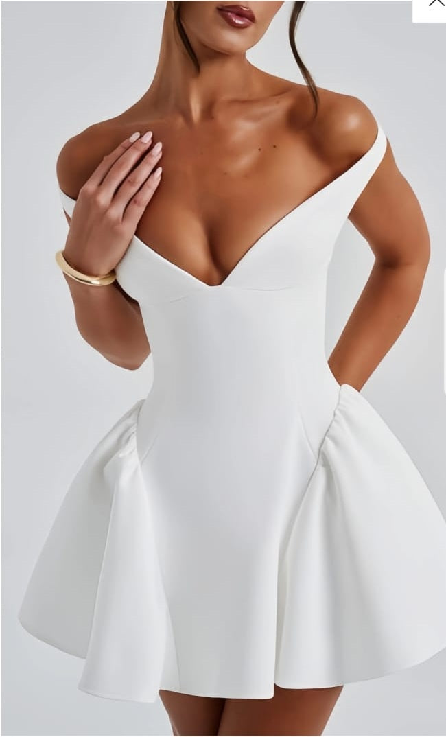 Ifig White V-neck Corset Mini Dress