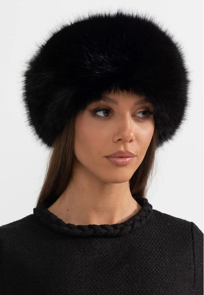 Furry Hat With Wide Brim - Black