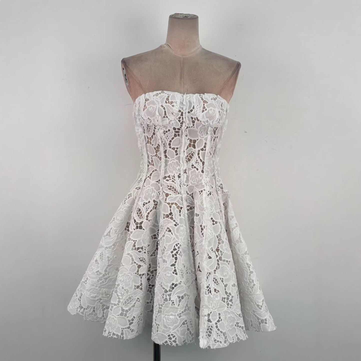 Crochet Lace Hollow-Out Short Skirt Dress