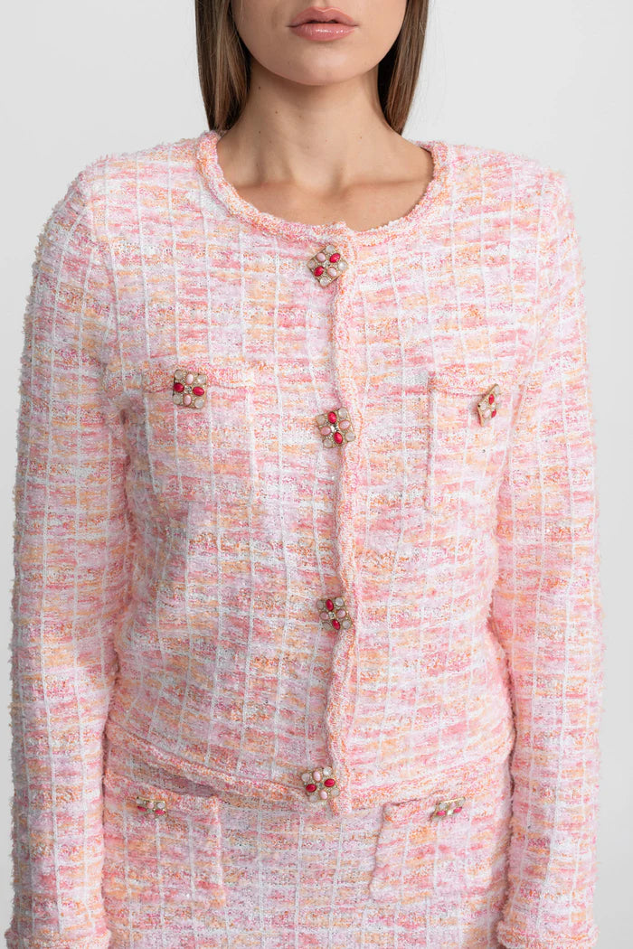 Tweed Co-Ord Set With Embellished Buttons – Blush Pink