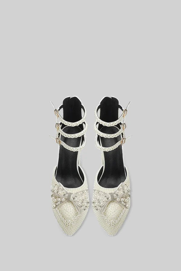 Palma Pearl embellishment platform pumps - White