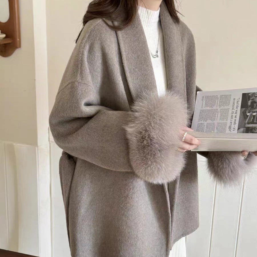 Soft Loose Lapel Solid Color Woolen Coat