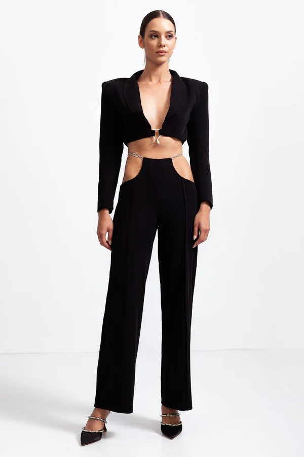 CALISTA Short Blazer with Cutout Trousers and Silver Details