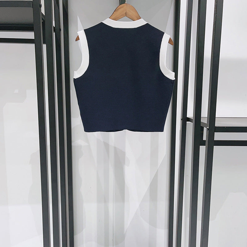 Crew Neck Sleeveless Knitted Vest Skirt Set