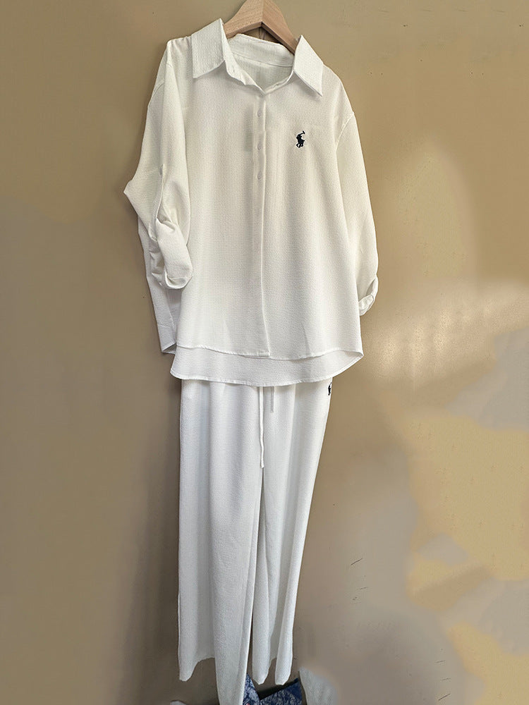 Ensemble de correspondance de chemises lâches en coton et en lin à rayures à rayures pour femmes