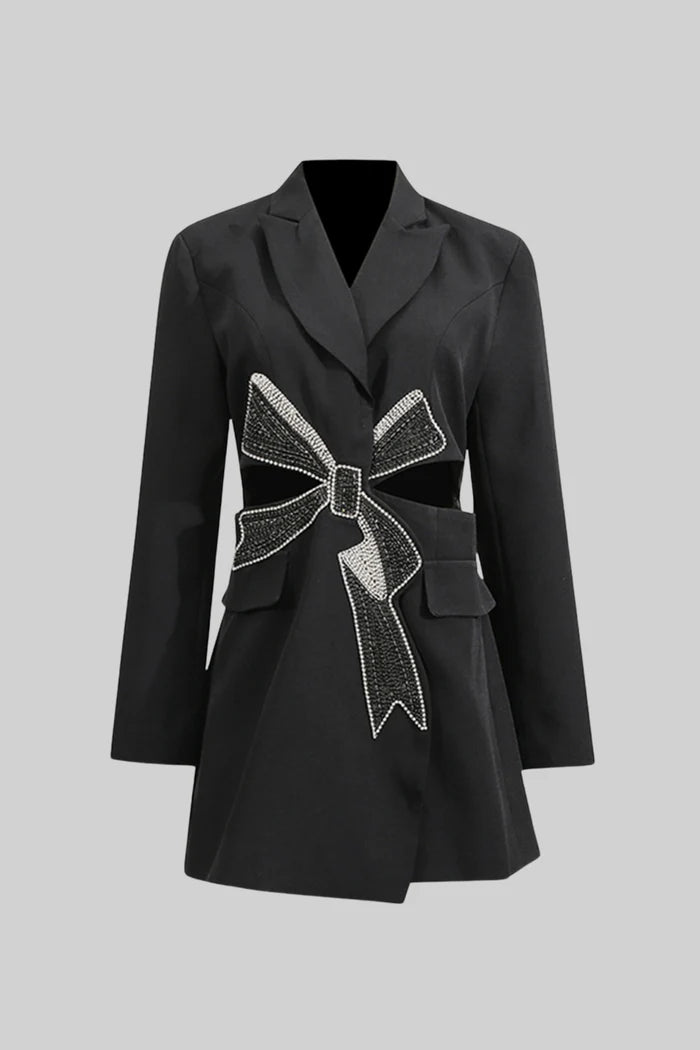 Crystal Bow Cut-Out Blazer Dress - Black