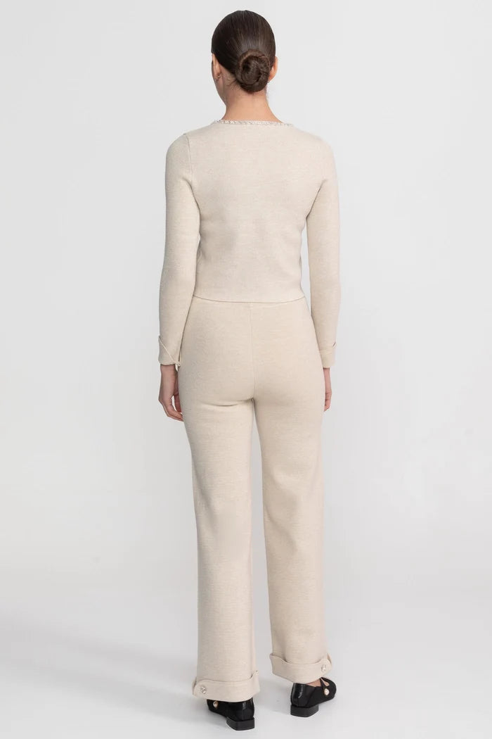 Long Sleeve Knit Co-Ord Set With Sparkling Embellishments - Beige