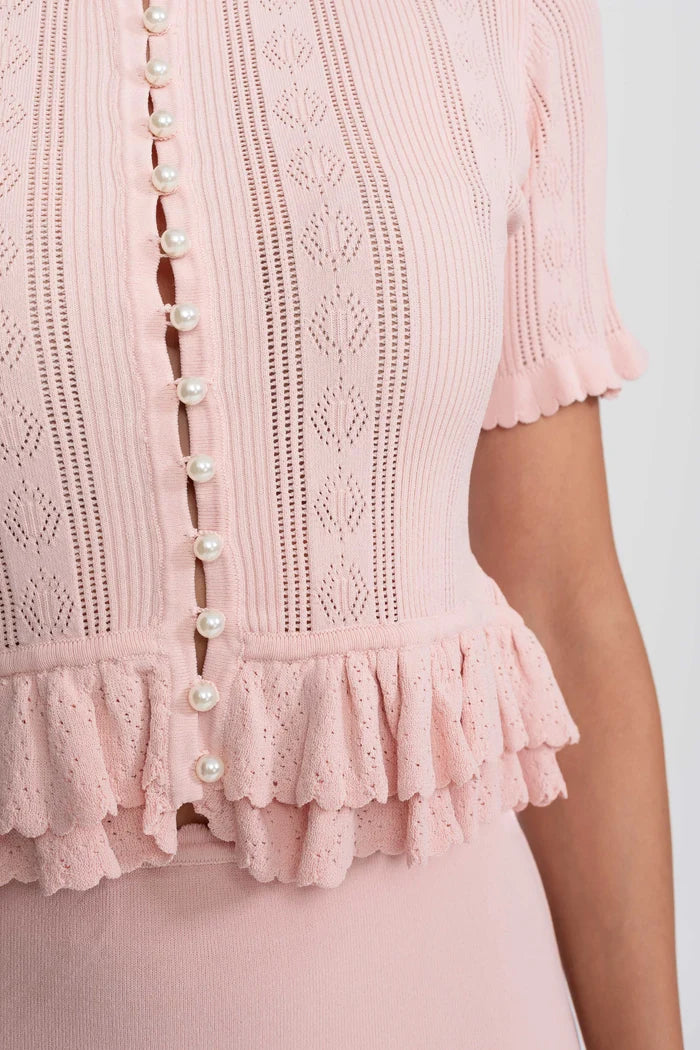 Two-Piece Knit Co-Ord Set With Ruffled Waist - Pink