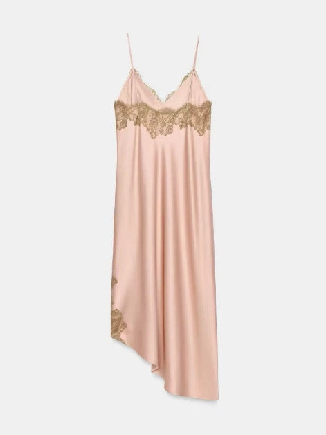 Women's Lace Paneled Silk Satin Texture
